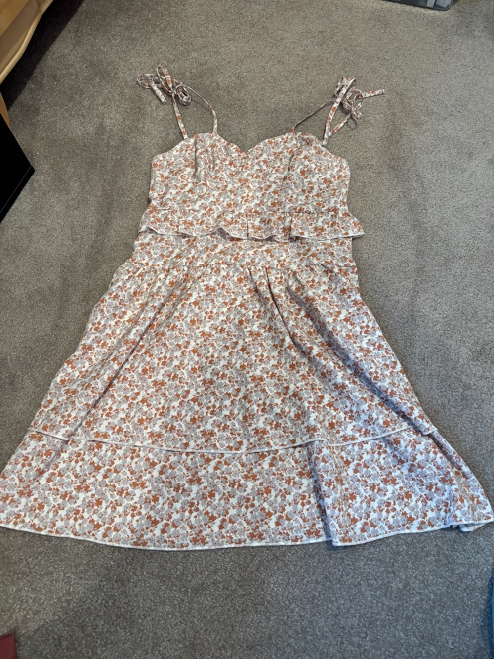 Simplee White Sundress with Rust Floral Print